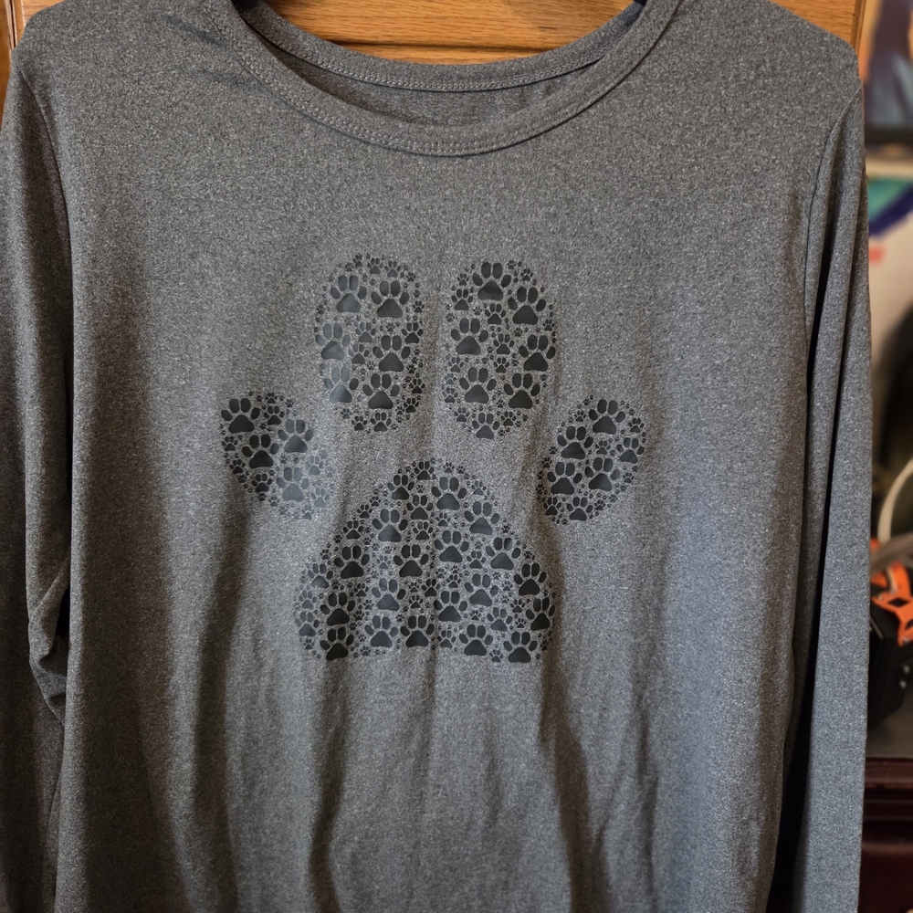 Gray Long Sleeve Shirt with Paw Print